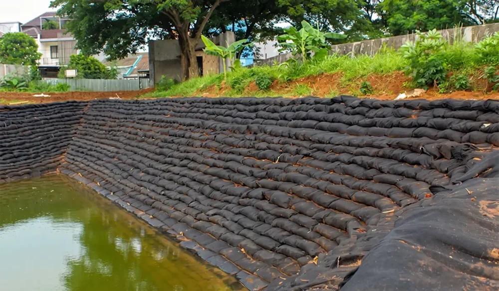 Menjinakkan Erosi Lereng Kolam Penampungan Air dengan 10.000 Geobag