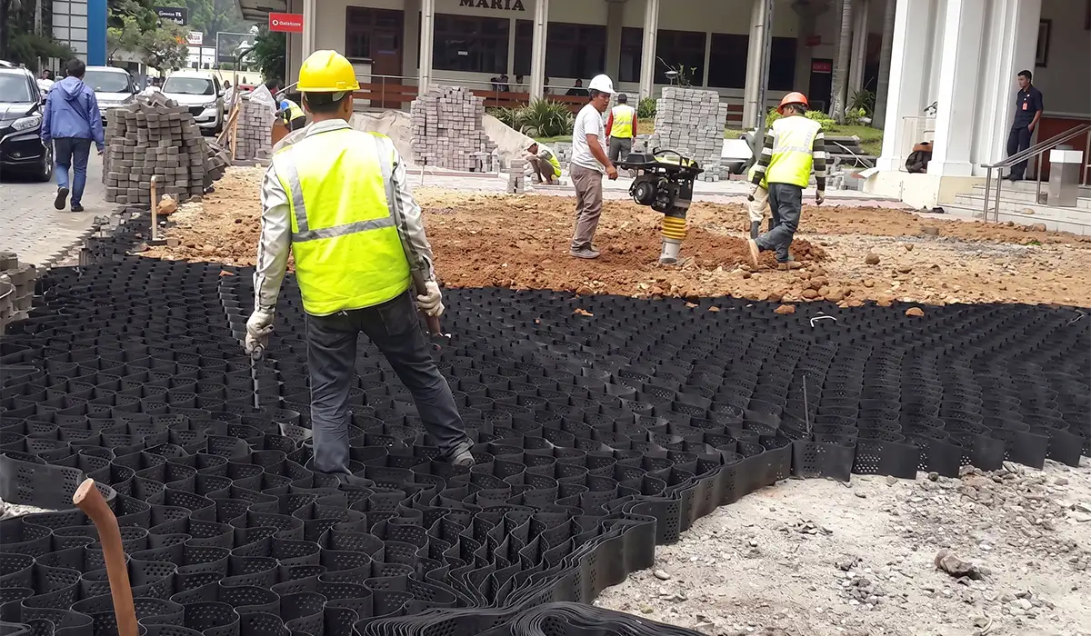 Geocell Parking Lot and Paving Block Road in Bandung