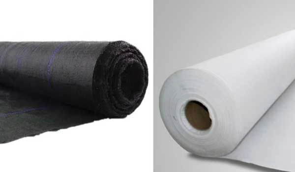 Woven and non-woven geotextile rolls side by side