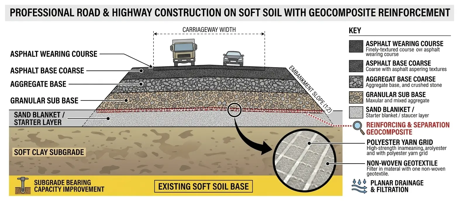Geocomposite for reinforced soil slopes