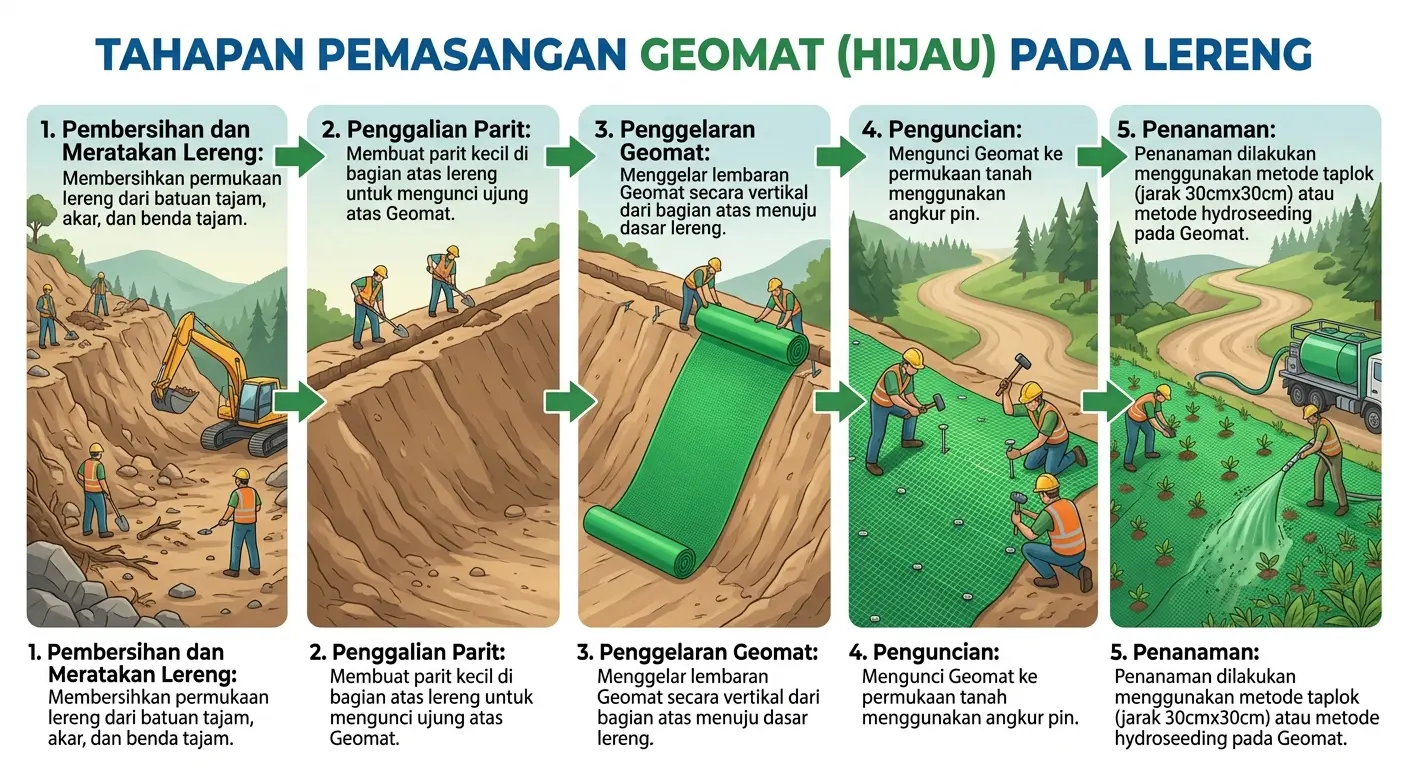 Installing geomat on a slope
