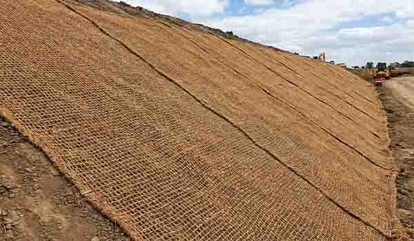 Cocomesh bertindak sebagai "tulang" sementara yang menahan tanah, sementara Hydroseeding mengisi celah-celahnya dengan vegetasi