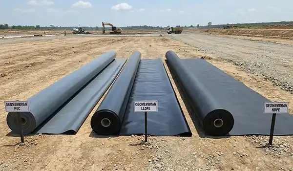 Berbagai jenis geomembran yang berada di pasaran, seperti HDPE, LLDPE, PVC