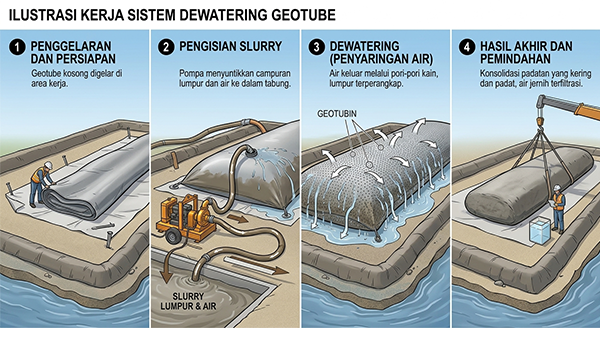 proses dewatering geotube