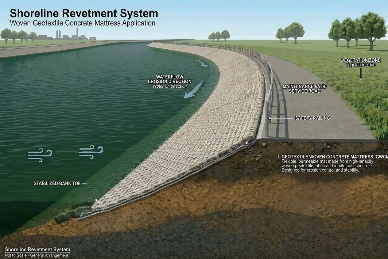 Concrete mattress applications for riverbank protection